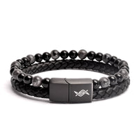 Shadow - Genuine leather bracelet with black flash stone
