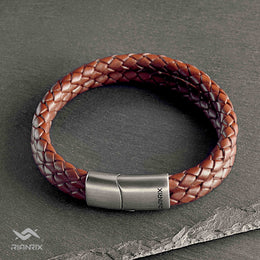 Beckett - 6mm Premium Double-Layer Leather Bracelet ( Saddle Brown )