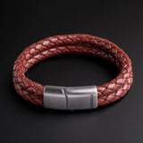 Beckett - 6mm Premium Double-Layer Leather Bracelet ( Saddle Brown )