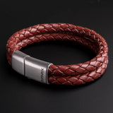 Beckett - 6mm Premium Double-Layer Leather Bracelet ( Saddle Brown )