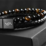 Daniel - Leather bracelet with yellow tiger-eye beads