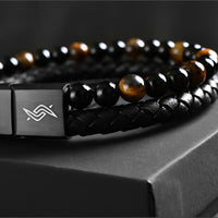 Daniel - Leather bracelet with yellow tiger-eye beads