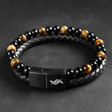 Daniel - Leather bracelet with yellow tiger-eye beads