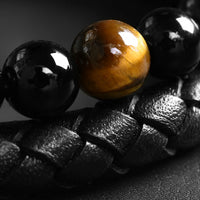 Daniel - Leather bracelet with yellow tiger-eye beads