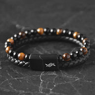Daniel - Genuine leather bracelet with yellow tiger-eye beads