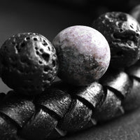 Dave - Leather bracelet with lava & spiderweb beads
