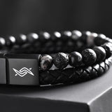 Dave - Leather bracelet with lava & spiderweb beads