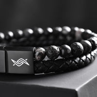 Dave - Leather bracelet with lava & spiderweb beads