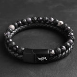 Dave - Leather bracelet with lava & spiderweb beads