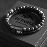 Dave - Leather bracelet with lava & spiderweb beads