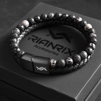 Dave - Leather bracelet with lava & spiderweb beads