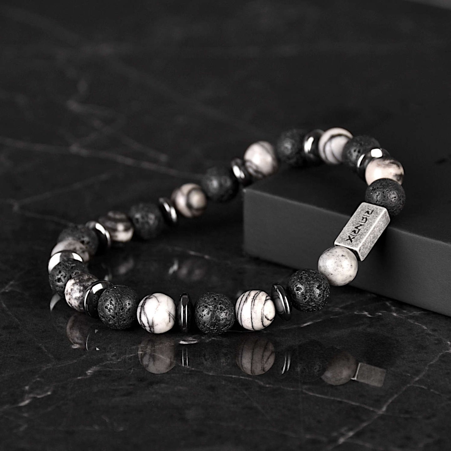 Daxton - 8mm Lava & Spiderweb natural stone bead bracelet