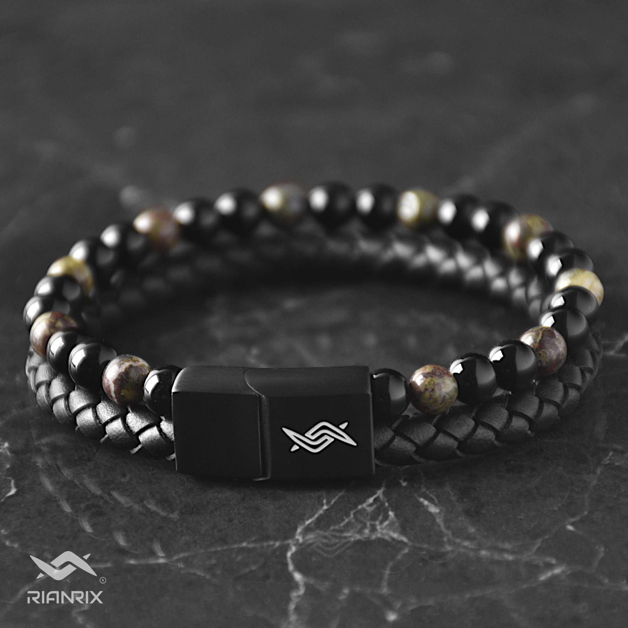 Draco - Genuine leather bracelet with dragon blood stone