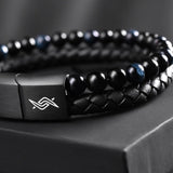 Eclipse - Leather bracelet with blue tiger-eye beads