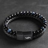 Eclipse - Leather bracelet with blue tiger-eye beads