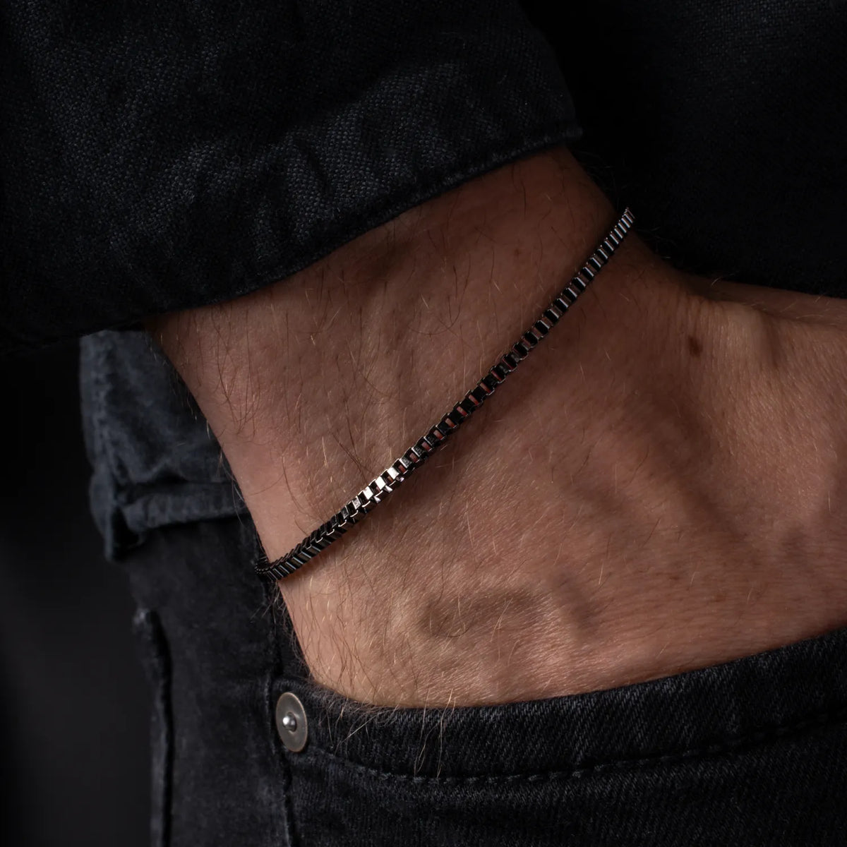 Flint — 3mm Gunmetal Box Chain Bracelet