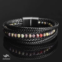 Varek - Multi-layer leather bracelet with dragon blood beads & genuine leather cords