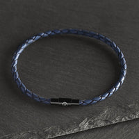 Nolan - 3mm super soft genuine leather bracelet in navy blue