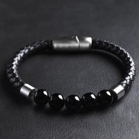 Onyx — Leather Bracelet with Onyx Stone