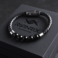 Onyx — Leather Bracelet with Onyx Stone