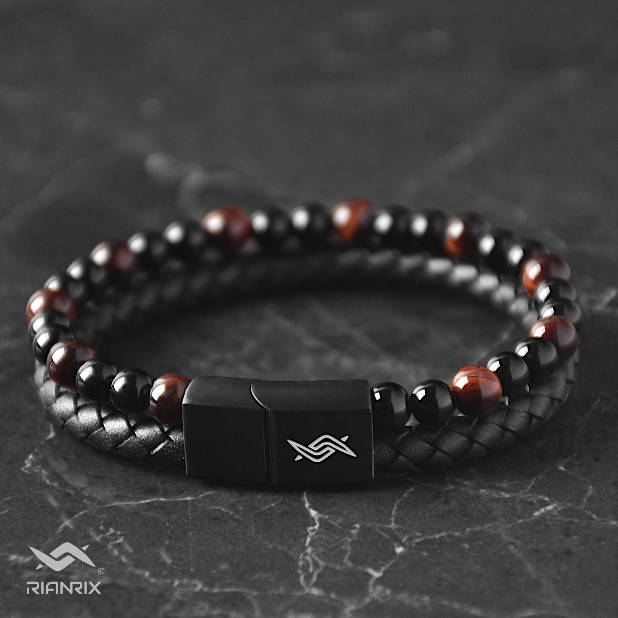 Redeye - Genuine leather bracelet with red tiger-eye stone