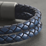 Reef – 6mm Premium Double-Layer Leather Bracelet (Navy Blue)