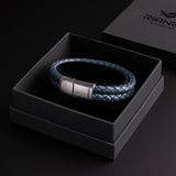 Reef – 6mm Premium Double-Layer Leather Bracelet (Navy Blue)