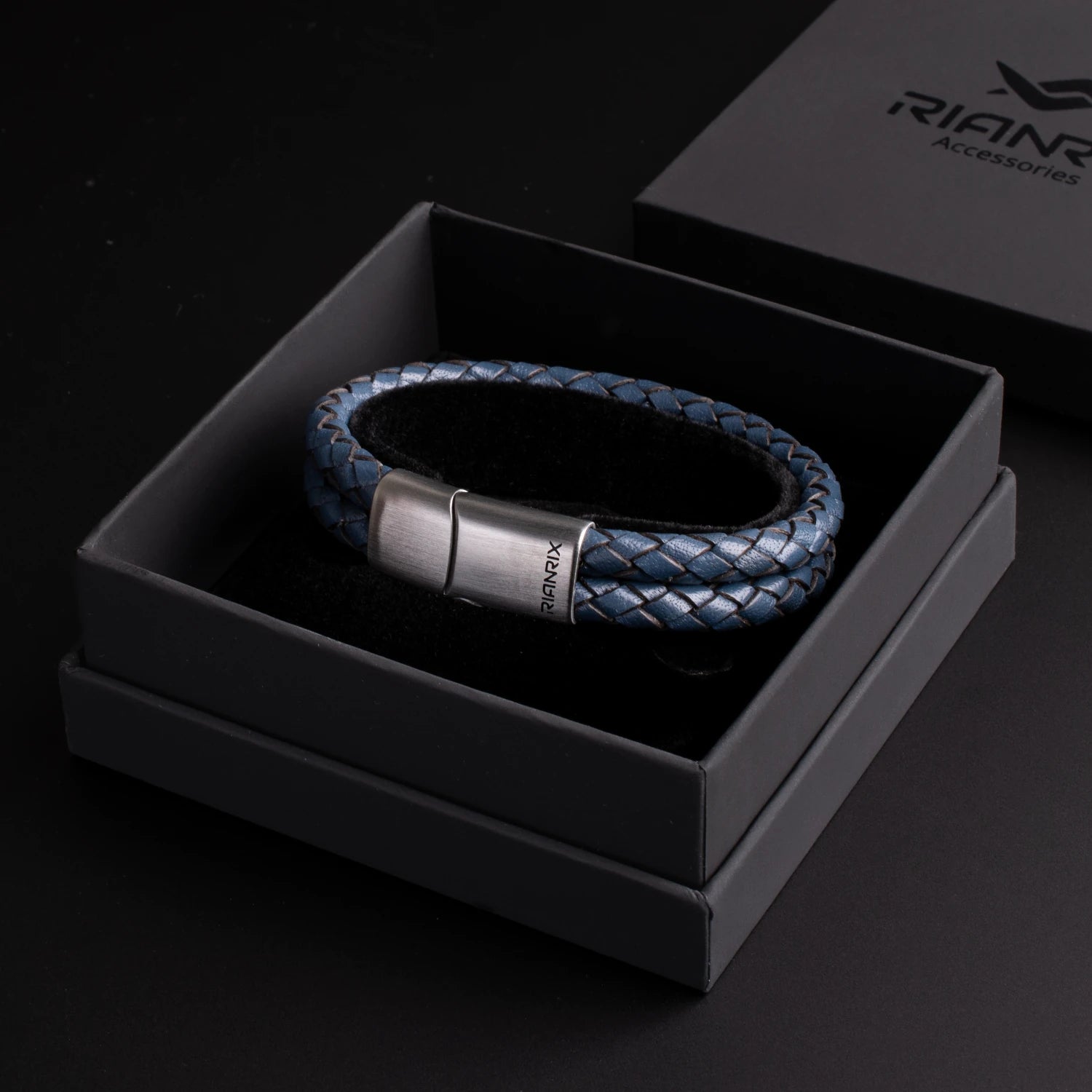 Reef – 6mm Premium Double-Layer Leather Bracelet (Navy Blue)