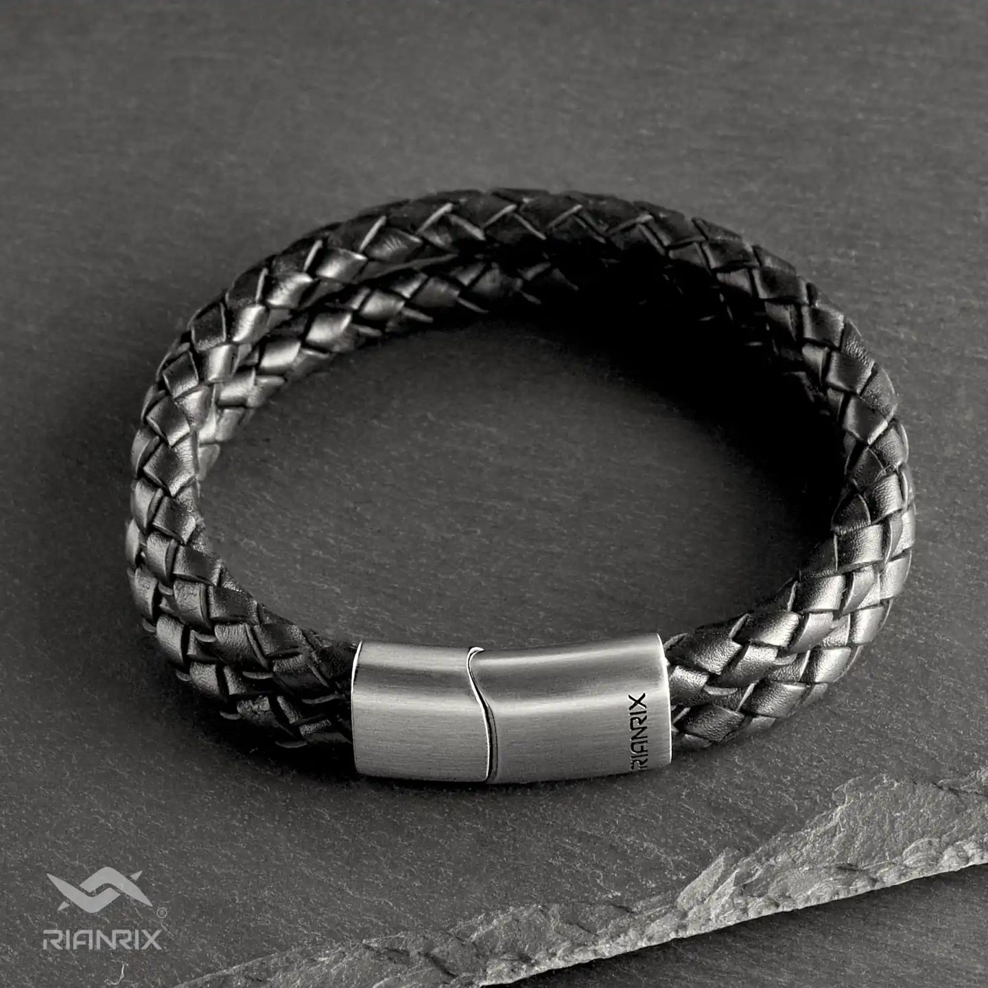 Rhys – 6mm Premium Double-Layer Leather Bracelet (Classic Black)