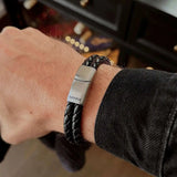 Rhys – 6mm Premium Double-Layer Leather Bracelet (Classic Black)