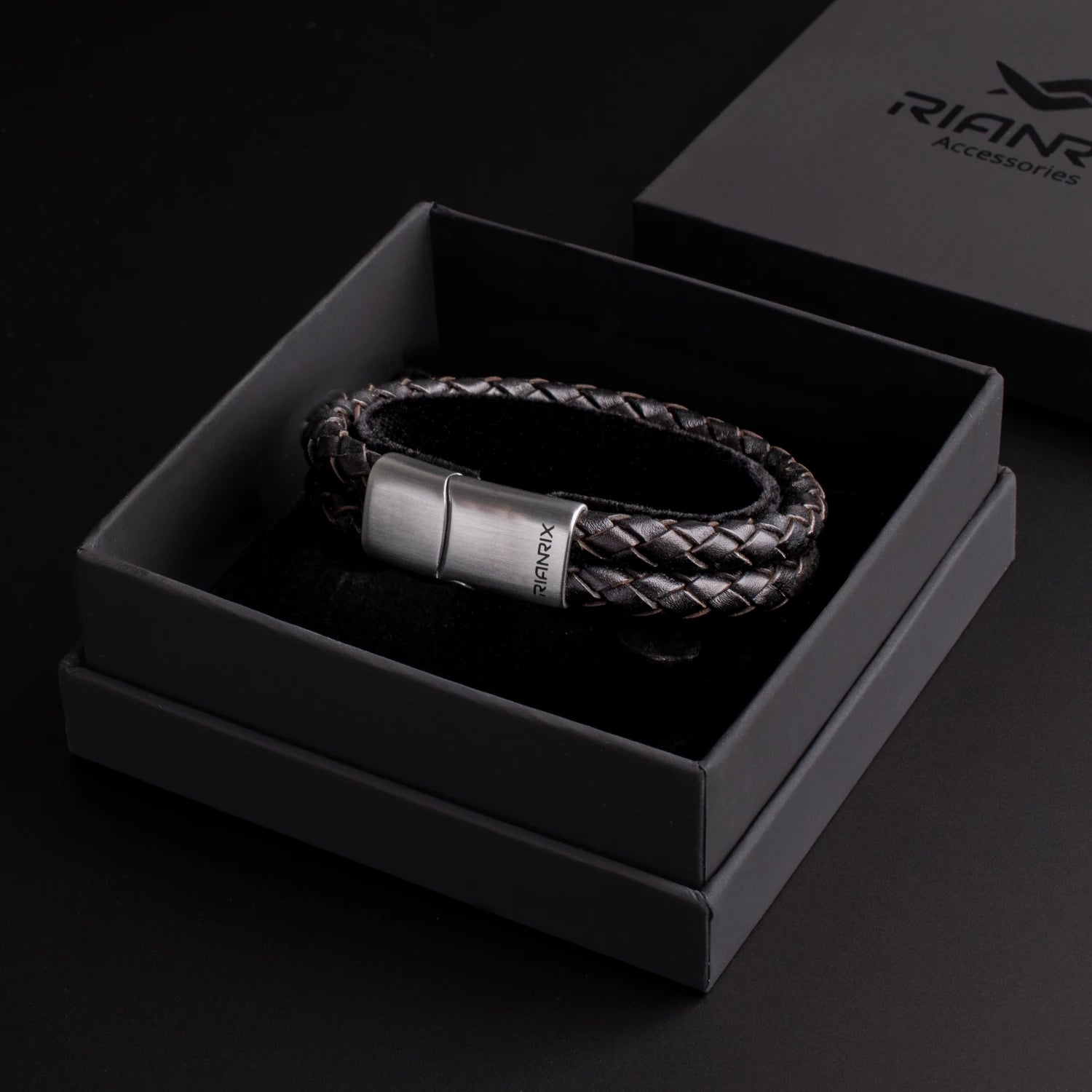 Rhys – 6mm Premium Double-Layer Leather Bracelet (Classic Black)