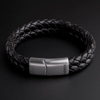 Rhys – 6mm Premium Double-Layer Leather Bracelet (Classic Black)