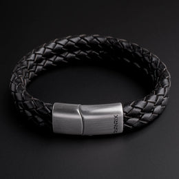 Rhys – 6mm Premium Double-Layer Leather Bracelet (Classic Black)