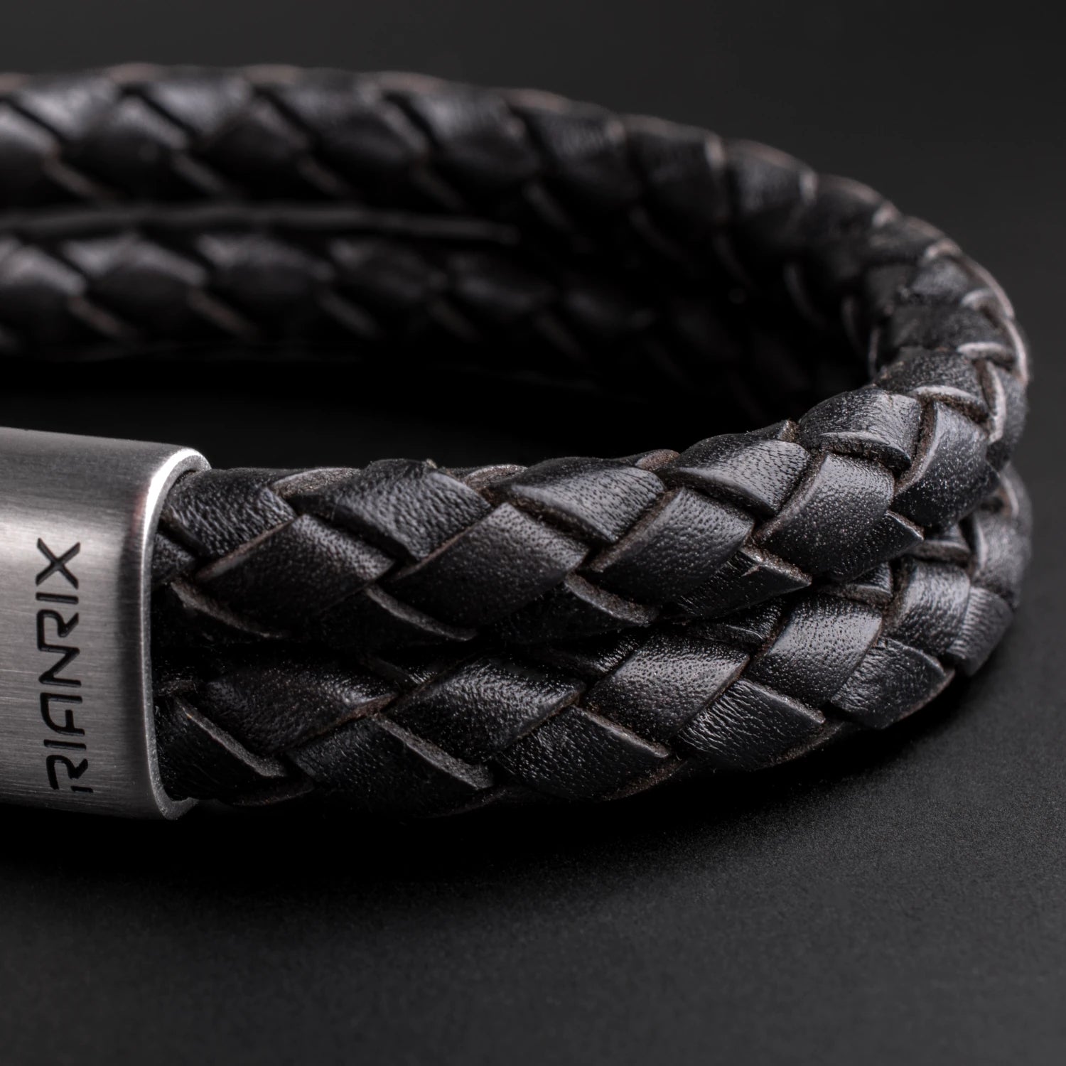 Rhys – 6mm Premium Double-Layer Leather Bracelet (Classic Black)