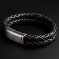 Rhys – 6mm Premium Double-Layer Leather Bracelet (Classic Black)