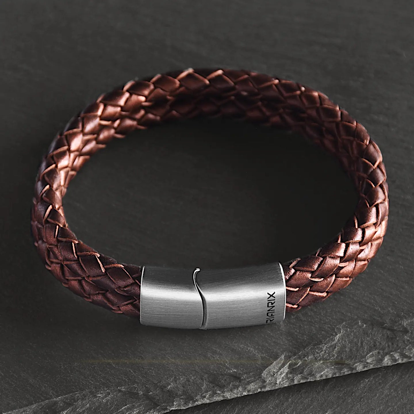 Ridge – 6mm Premium Double-Layer Leather Bracelet (chocolate metallic)