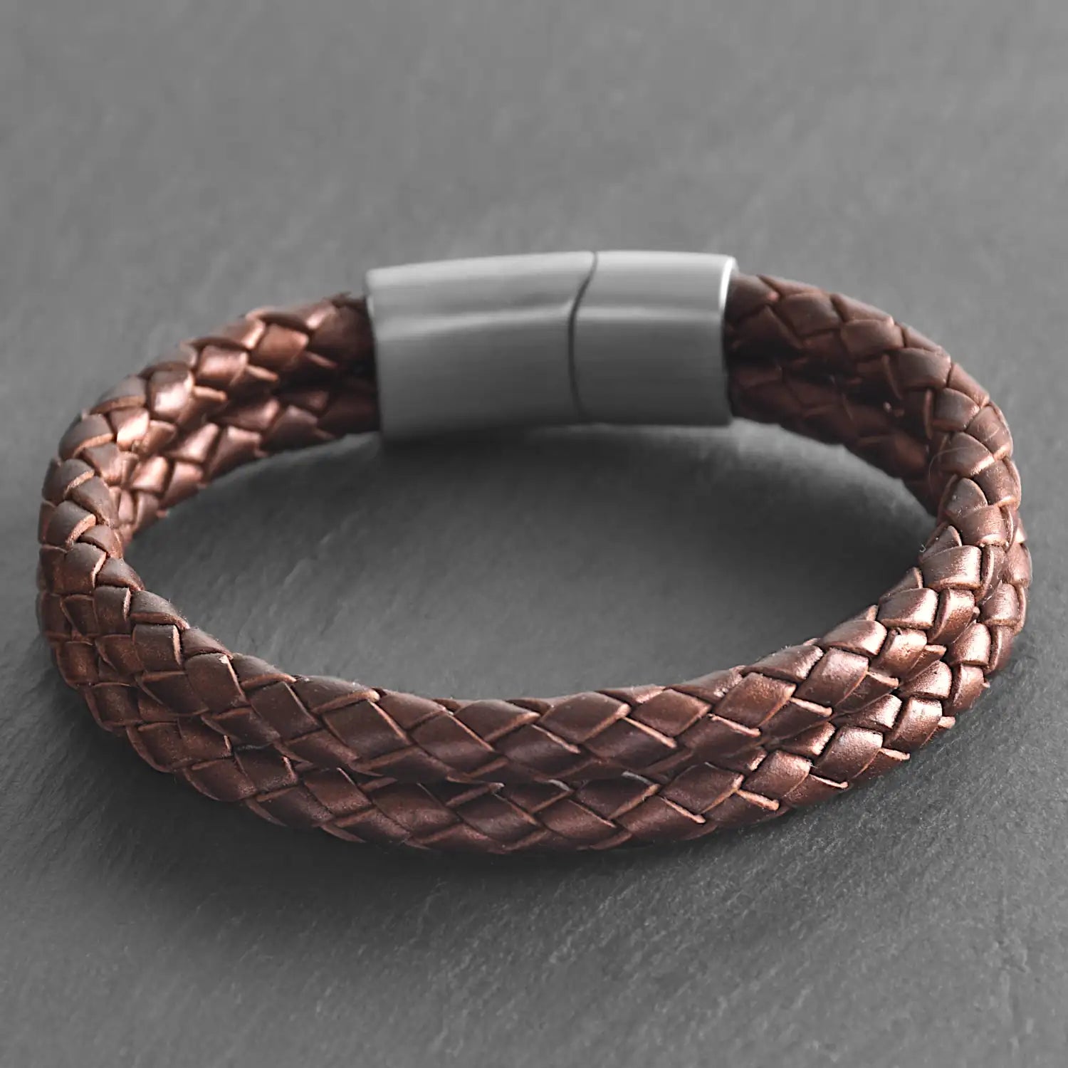 Ridge – 6mm Premium Double-Layer Leather Bracelet (chocolate metallic)
