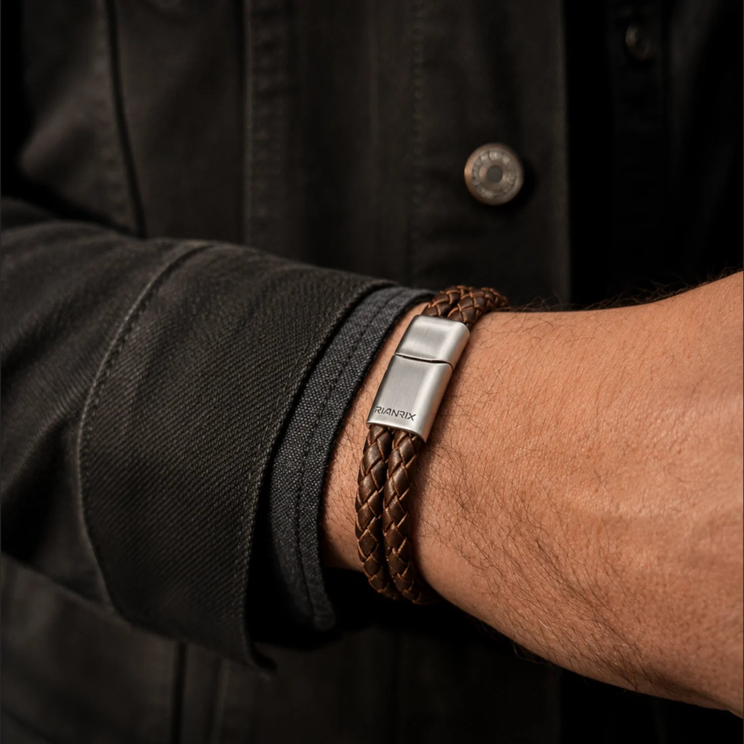 Ridge – 6mm Premium Double-Layer Leather Bracelet (chocolate metallic)