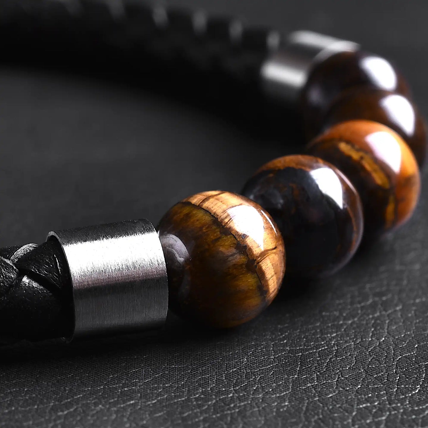 Roman — Leather Bracelet with Yellow Tiger Eye