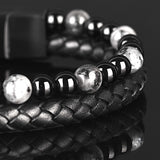 Shadow - Genuine leather bracelet with black flash stone