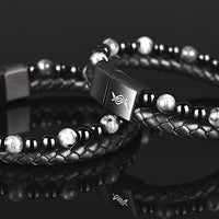Shadow - Genuine leather bracelet with black flash stone