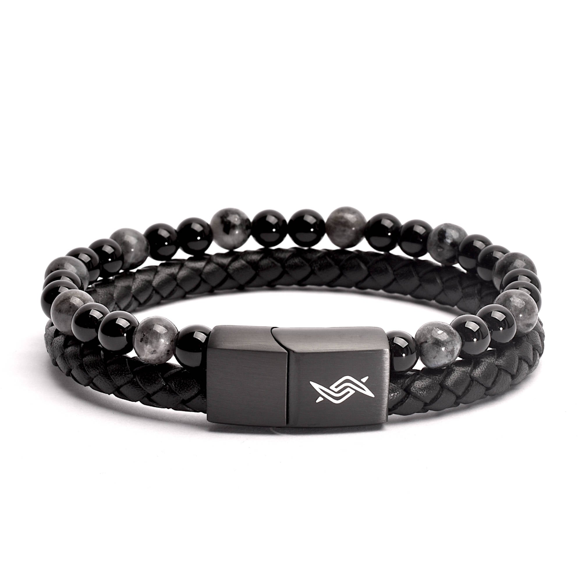 Shadow - Genuine leather bracelet with black flash stone