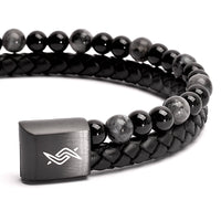 Shadow - Genuine leather bracelet with black flash stone