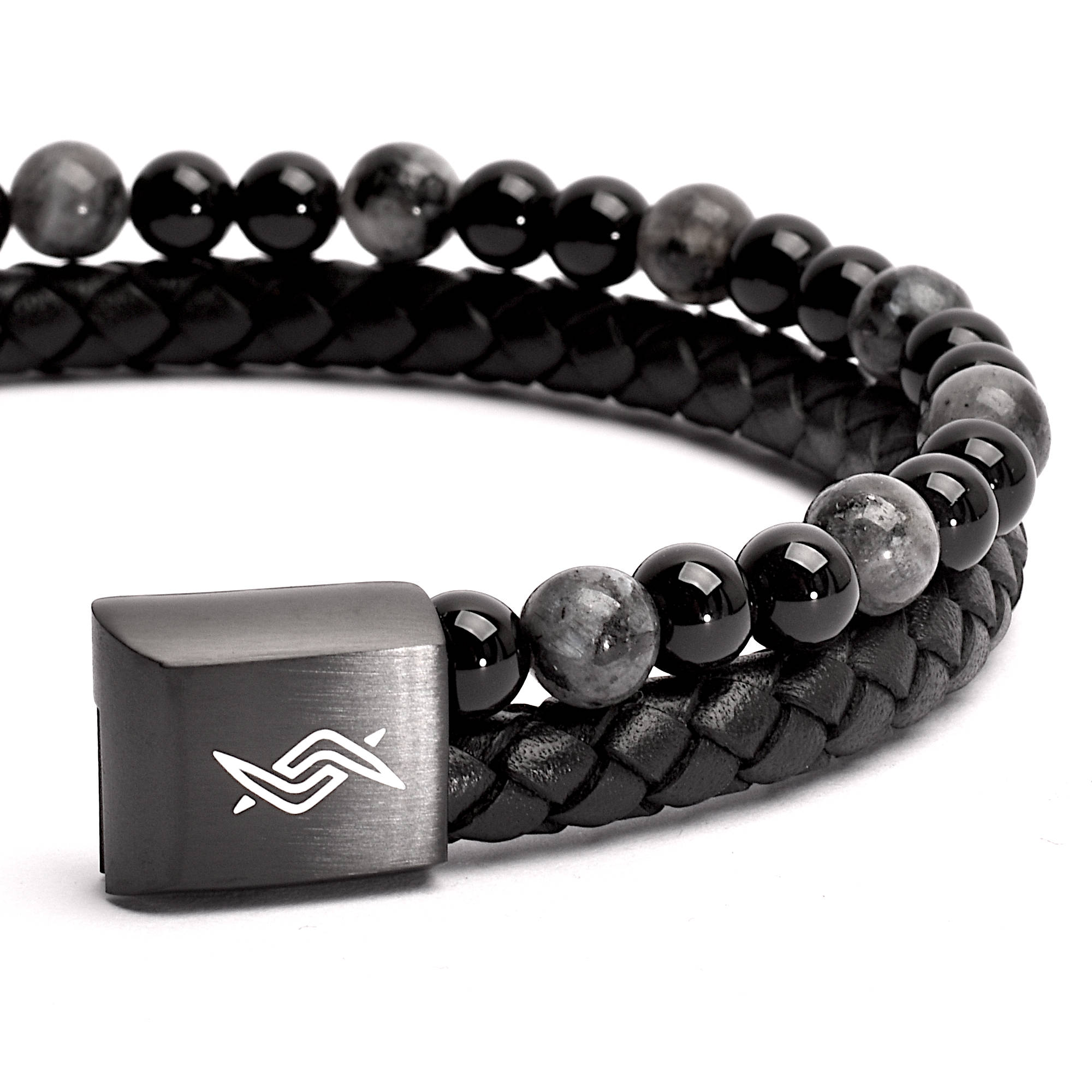 Shadow - Genuine leather bracelet with black flash stone