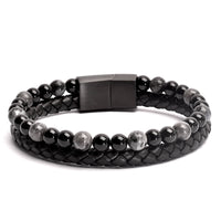 Shadow - Genuine leather bracelet with black flash stone