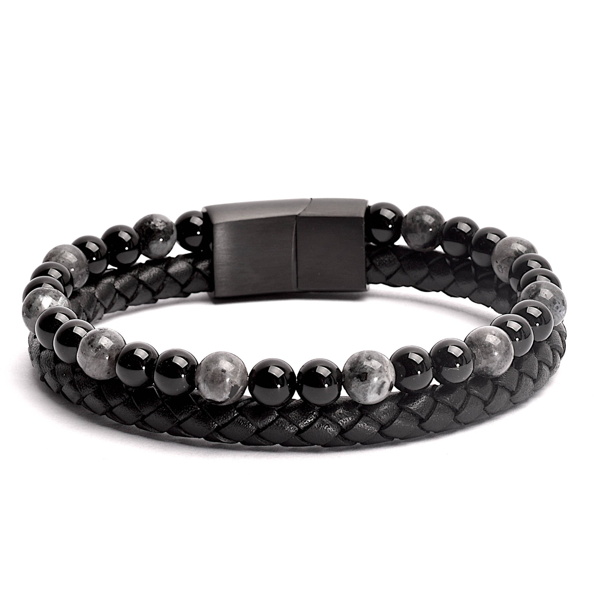 Shadow - Genuine leather bracelet with black flash stone