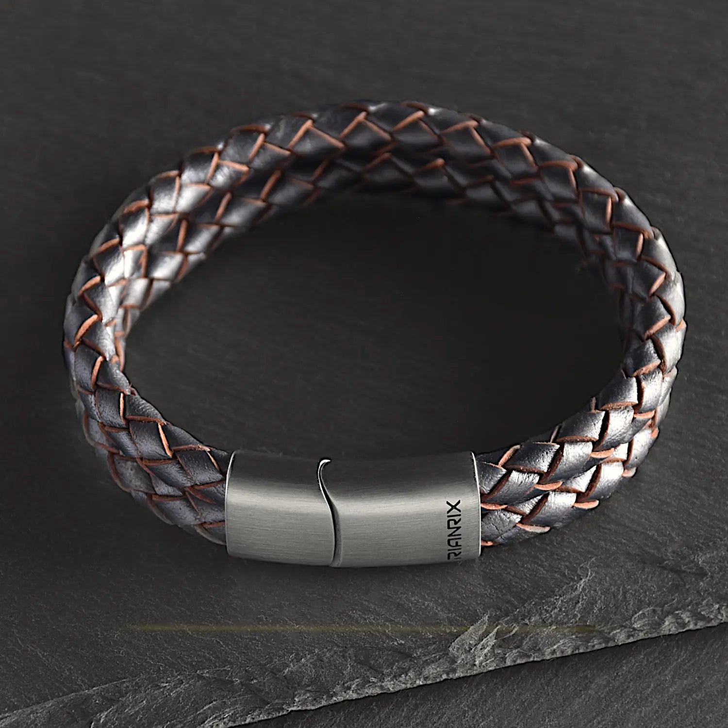 Storm – 6mm Premium Double-Layer Leather Bracelet (steel metallic)