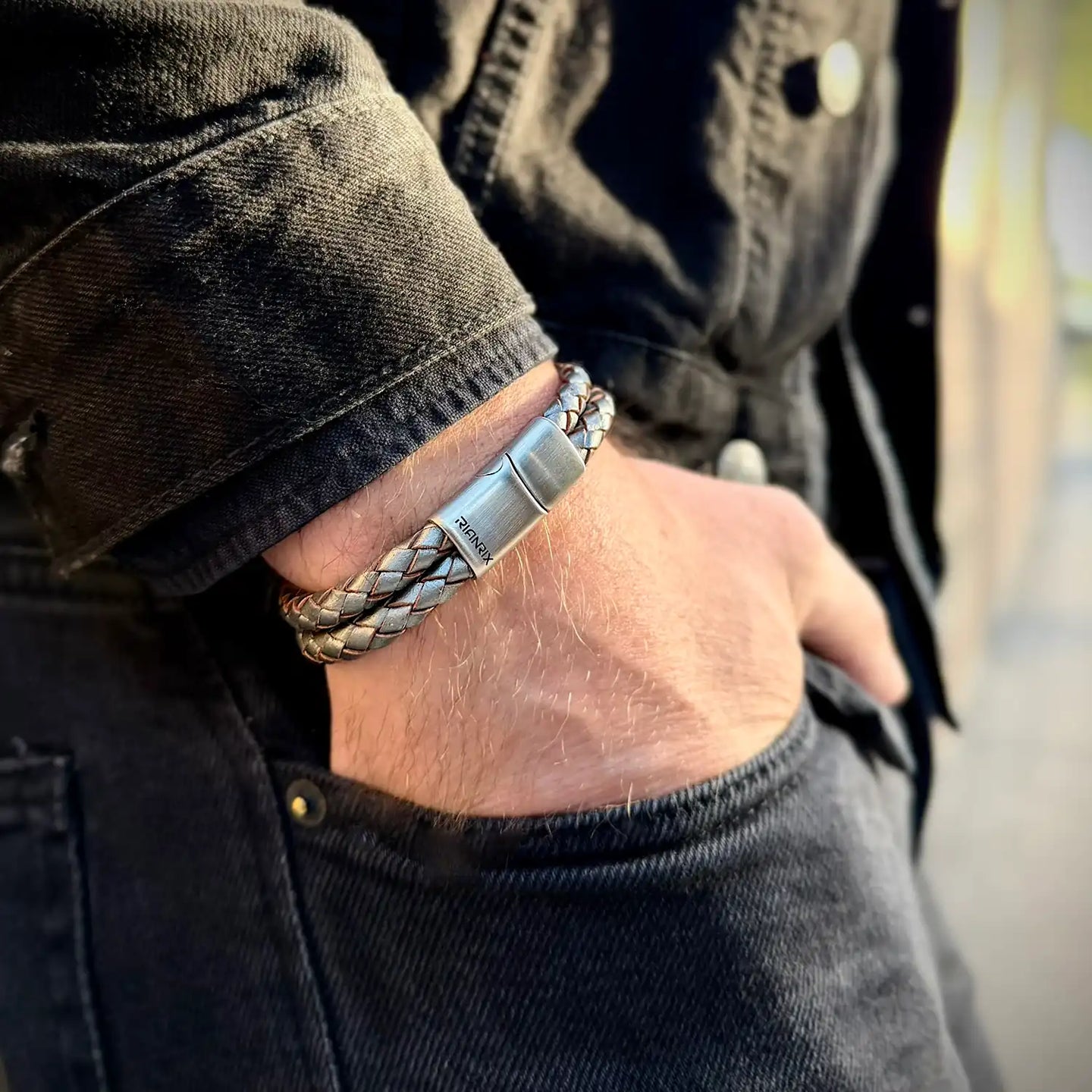 Storm – 6mm Premium Double-Layer Leather Bracelet (steel metallic)