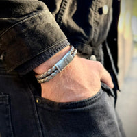 Storm – 6mm Premium Double-Layer Leather Bracelet (steel metallic)
