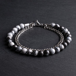 Thorne - Snowflake natural stone and stainless steel bracelet